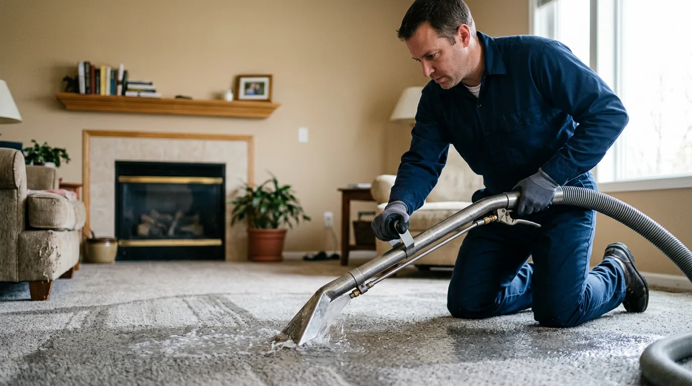 Water damage restoration technician working near Edgewater, NJ